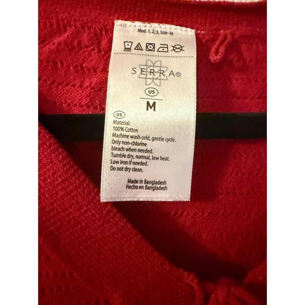 Serra Red 100% Cotton Tie Front Pointelle Knit Cardigan Sweater Womens Medium - Picture 3 of 6